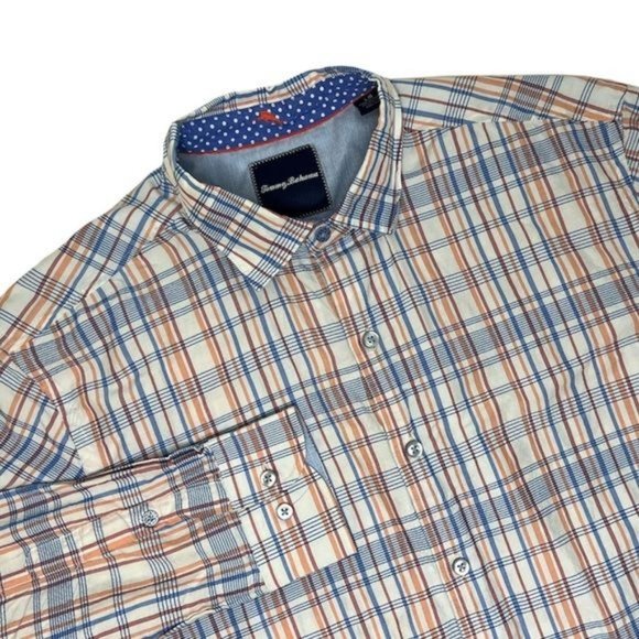 Tommy Bahama Men's Large Blue Orange Striped Long Sleeve Dress Shirt - Picture 1 of 4